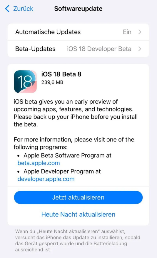 疏附苹果手机维修分享苹果 iOS / iPadOS 18 开发者预览版 Beta 8 发布 